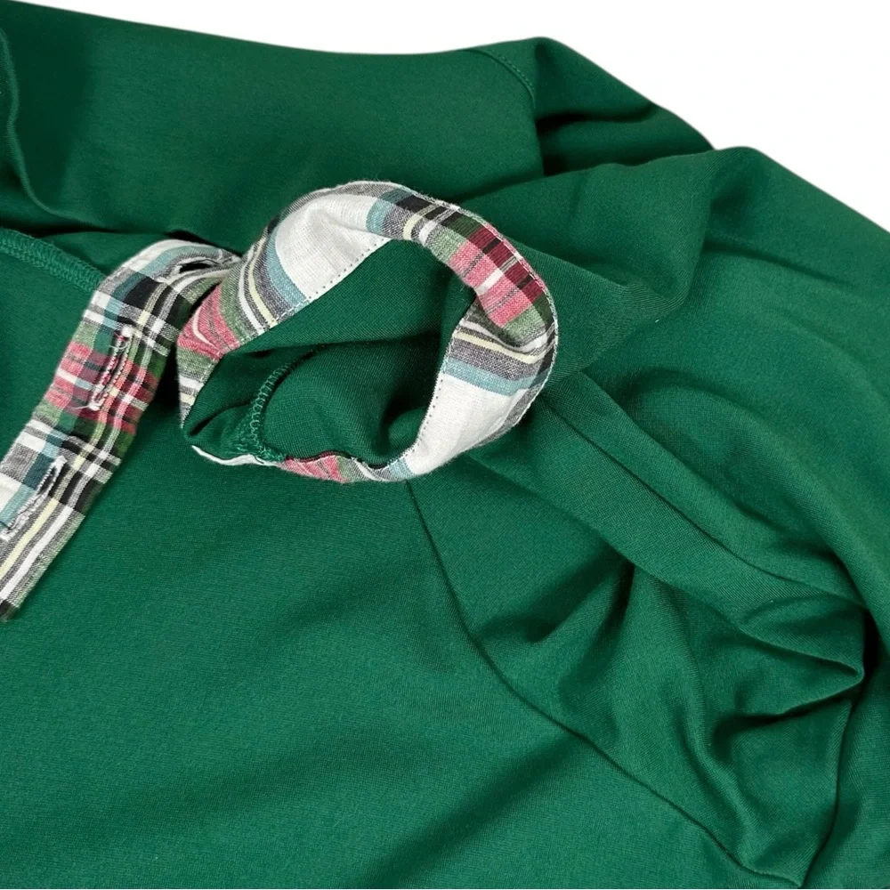 Holly Shae Emerald Green Plaid Trim Holiday Preppy 3/4 Sleeve Top Women Size S/M - Picture 5 of 8